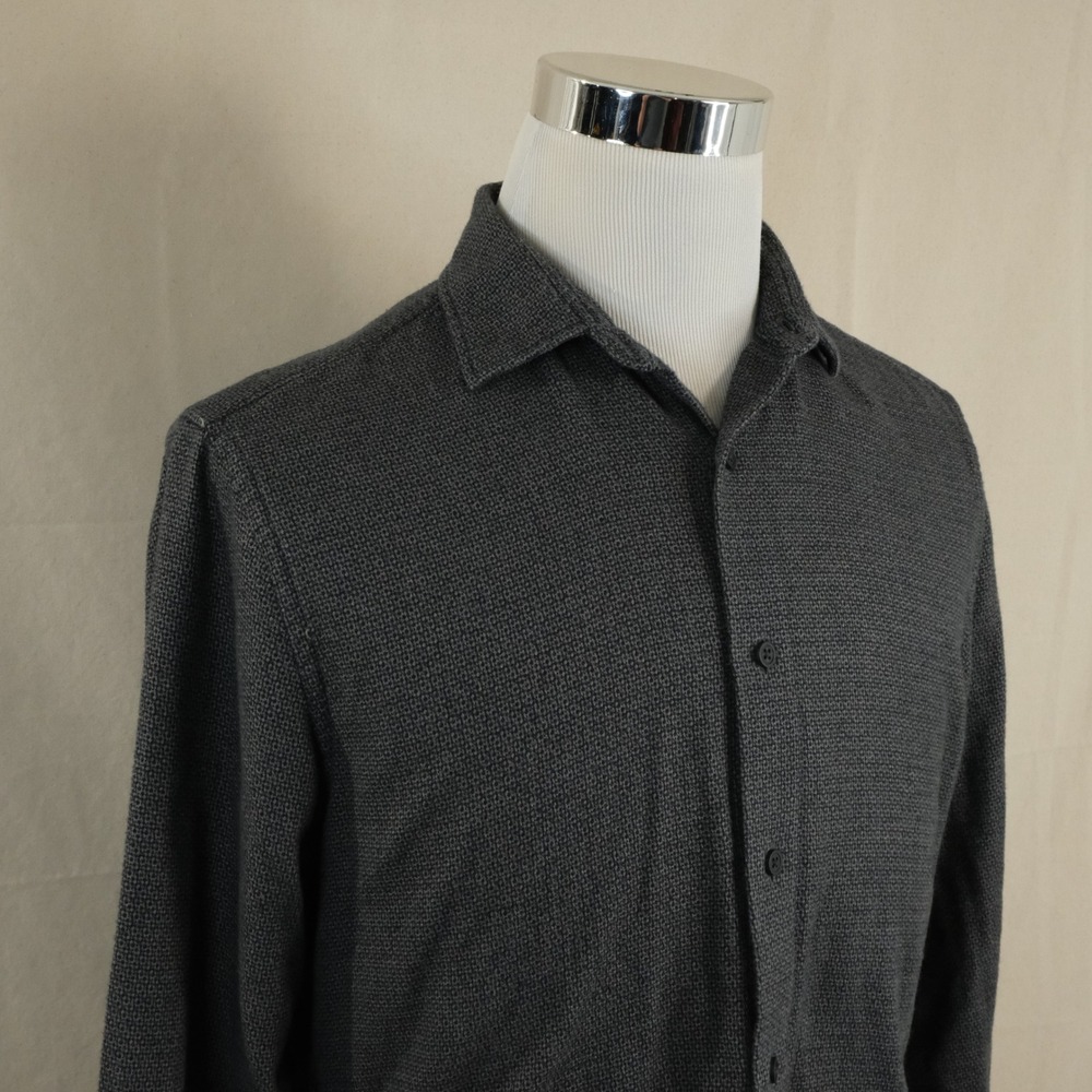 Charles Tyrwhitt Medium Slim Fit Button Front Shirt Gray Knit 100% Cotton Mens